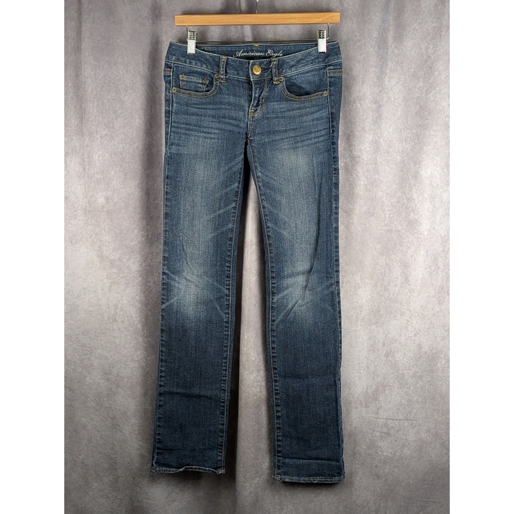 American Eagle Women Straight Leg Jeans Size 0 Regular Medium Wash Stretch denim